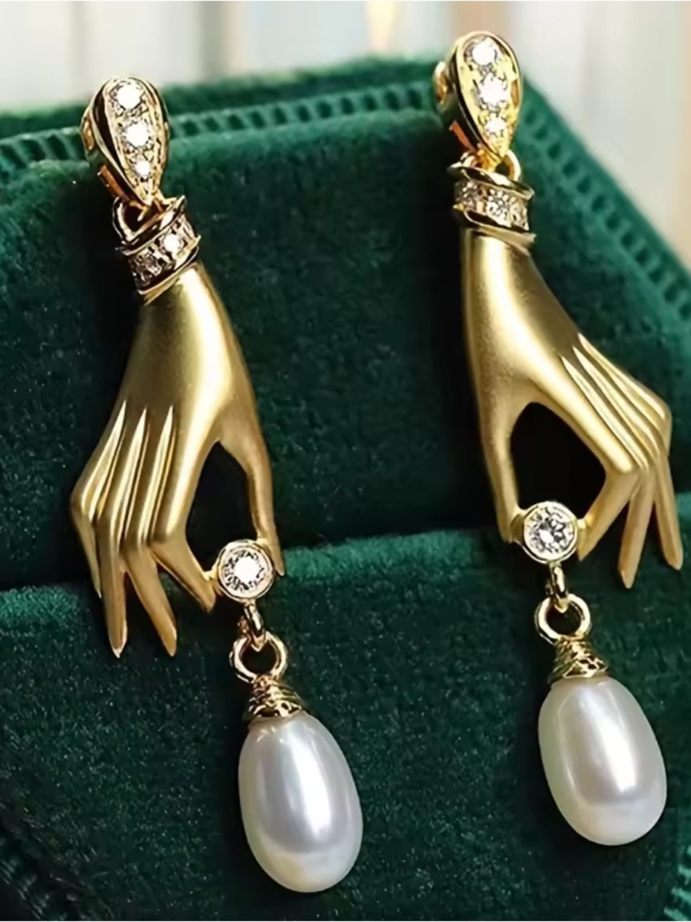 Hand Pearl Drop Earrings - Elegant Women's Jewelry. Gold Tone